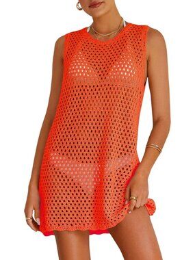 Women's Orange Beach Bathing Suit Cover Ups Crochet Swimwear Summer Outfits